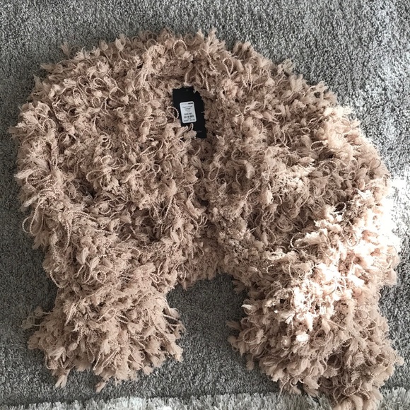 Tan Fringe teddy fuzzy cardigan jacket - Picture 4 of 4